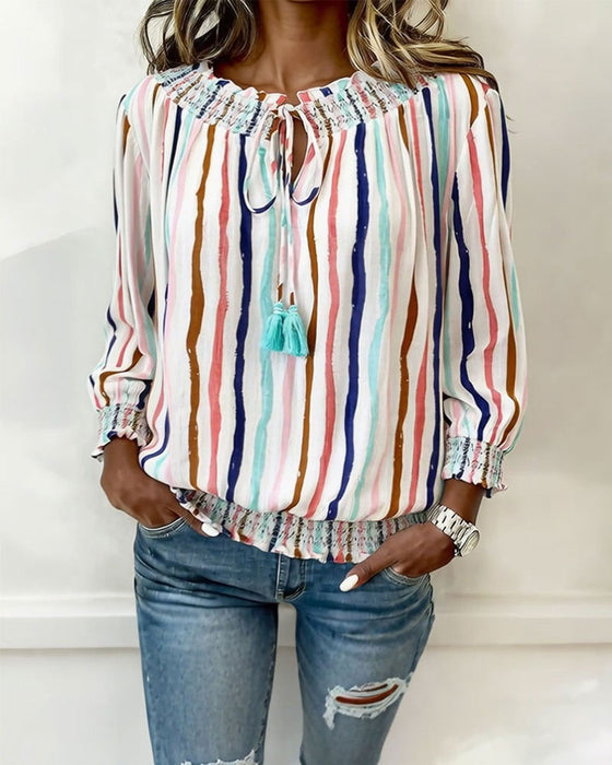 Blouse Kleurblok Streep Trekkoord