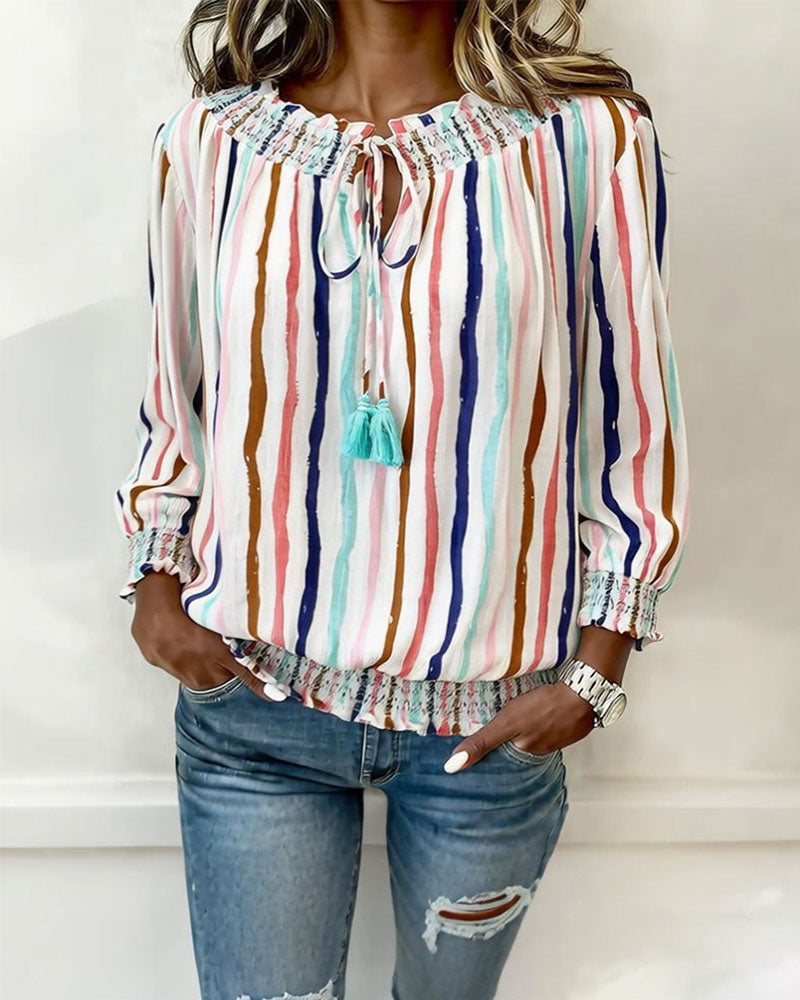 Blouse Kleurblok Streep Trekkoord