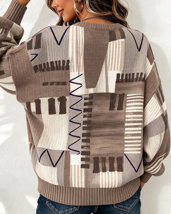 Sweatshirt Ronde Hals Geruit Kleurblok