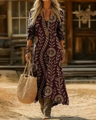 Jurk V-hals Bladprint