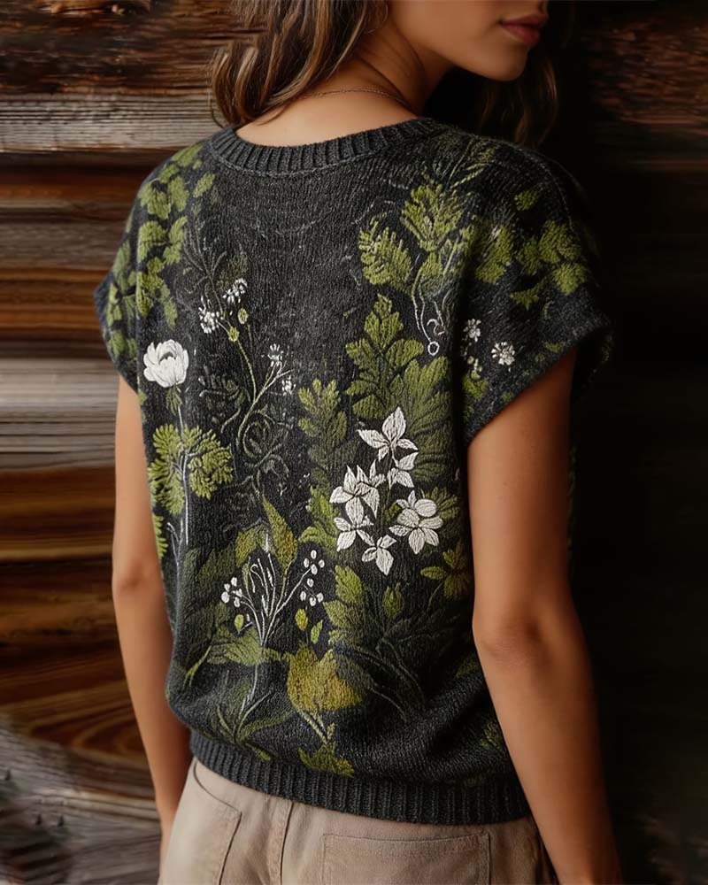 T-Shirt Rondhals Gebreid Print Kort