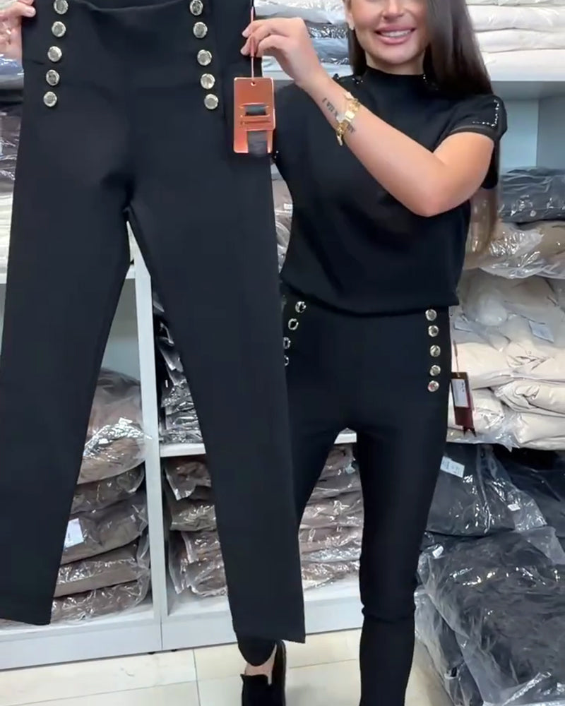 Stijlvolle Broek Met Knoopsluiting En Stretch