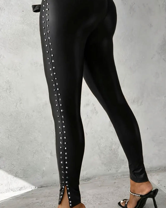 Broek Hoge Taille Split Smalle Pijp