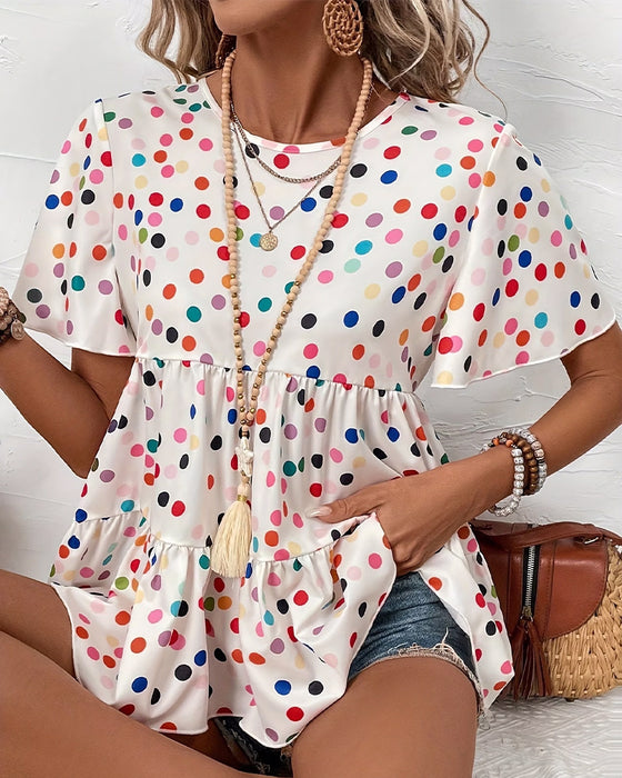 Blouse Kleurrijk Polka Dot Babydoll