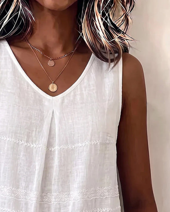 Effen V-Hals Geplooide Tanktop