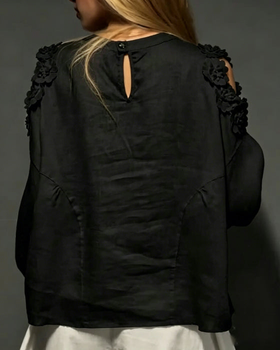 Blouses Ronde Hals Uitsparing Off-Shoulder 3D Bloemen