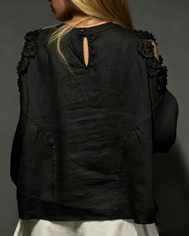 Blouses Ronde Hals Uitsparing Off-Shoulder 3D Bloemen