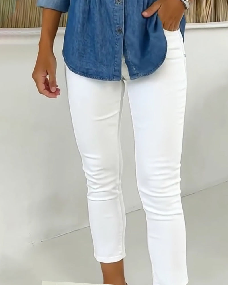 Broek Hoge Taille Slim-Fit Geknipt