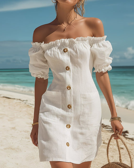 Jurk Off-Shoulder Chic Puff Mouw