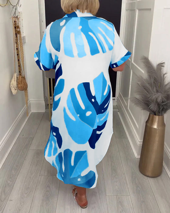 Jurk Rever Wijd Gedrukt Shirt