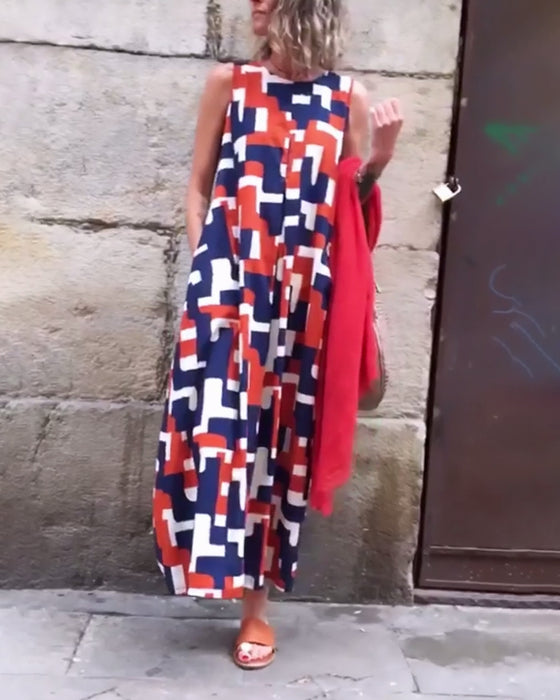 Mouwloze jurk met zak en geometrische print