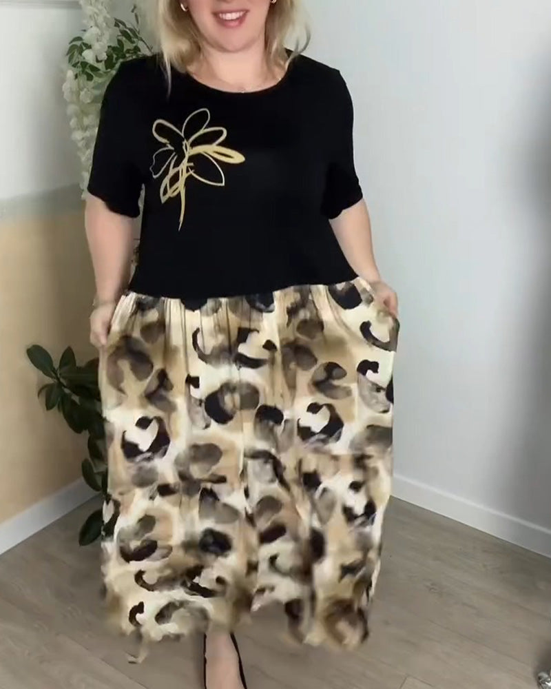 Jurk Inkt Luipaardprint Patchwork