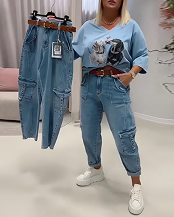 Jeans Hoge Taille Cargo Stijl