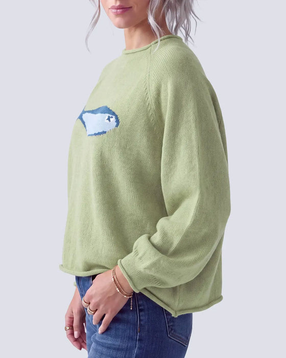 Pullover Ronde Hals Vis Print Drop Schouder