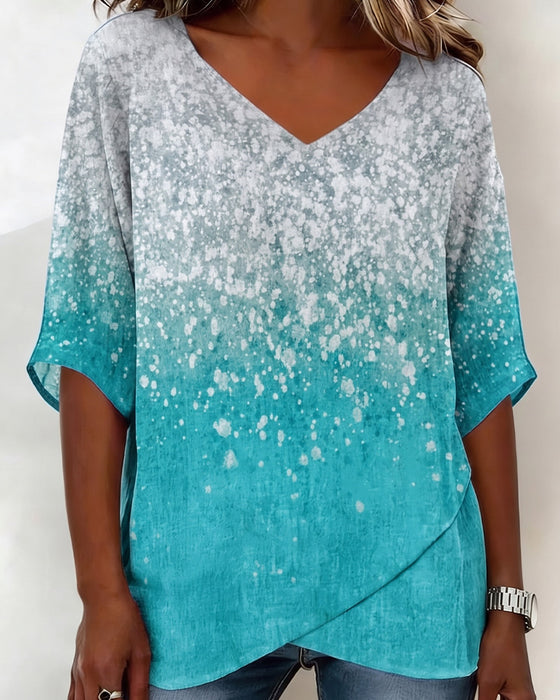 T-Shirt V-Hals Sneeuwvlok Gradient Zoom Onregelmatig