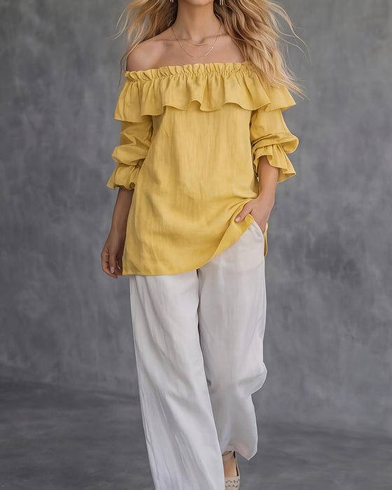 Blouse Off-Shoulder Ruffle Effen Los