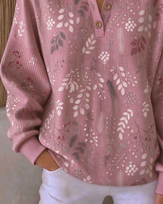 Sweatshirt Wafel Henry Kraag Bloemenprint