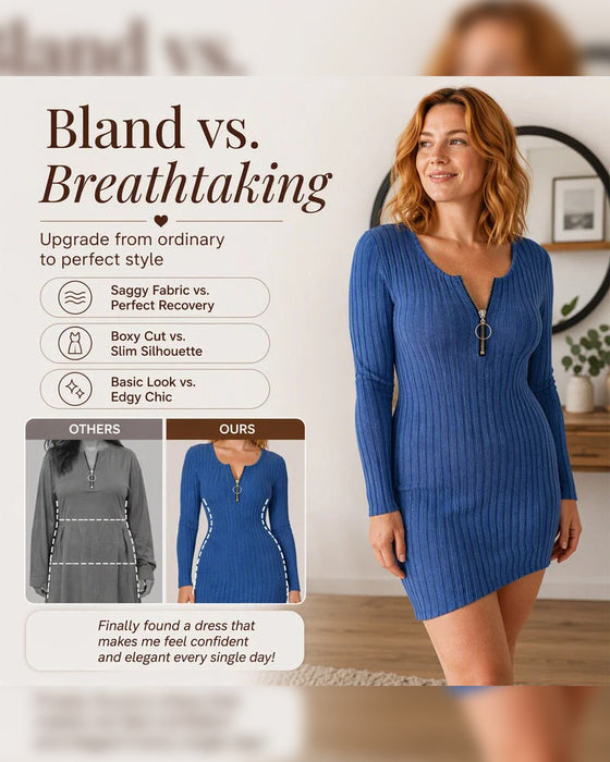 Jurk Rits Geribbeld Langmouw Bodycon
