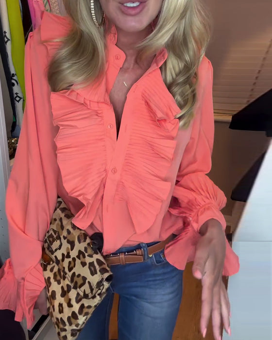 Effen top met lange mouwen en patchwork-ruches