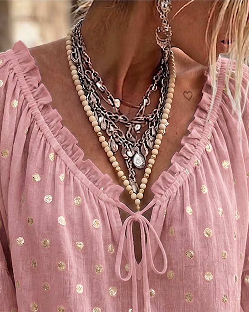 Blouse V-Hals Wijde Mouwen
