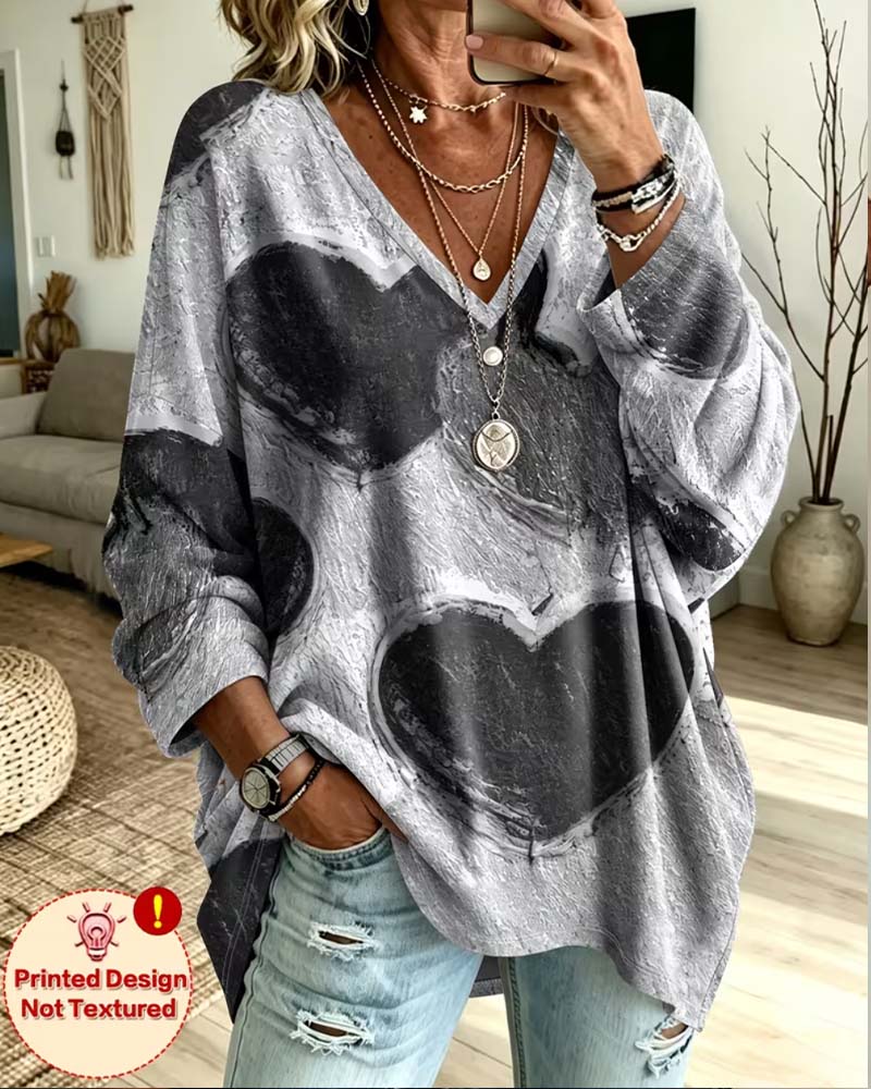 Top Hart Print V-Hals Los