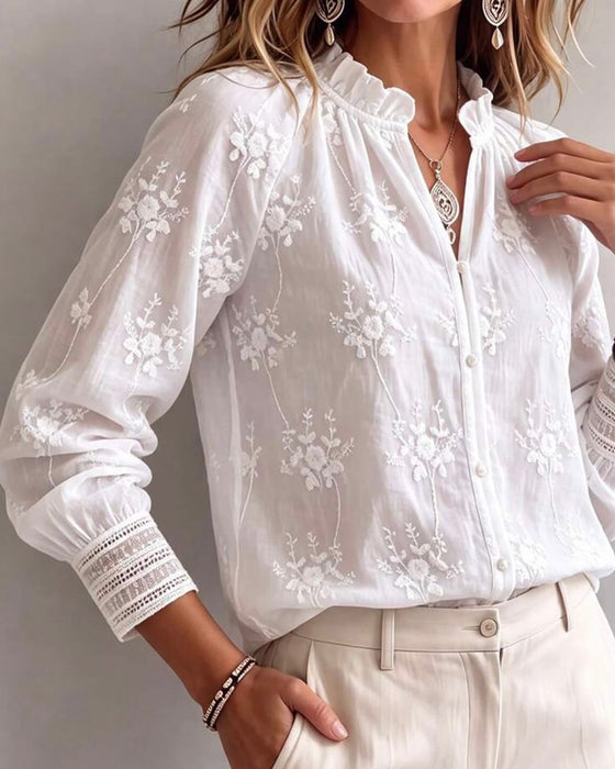 Blouse Ruffle Rand Mandarin Kraag