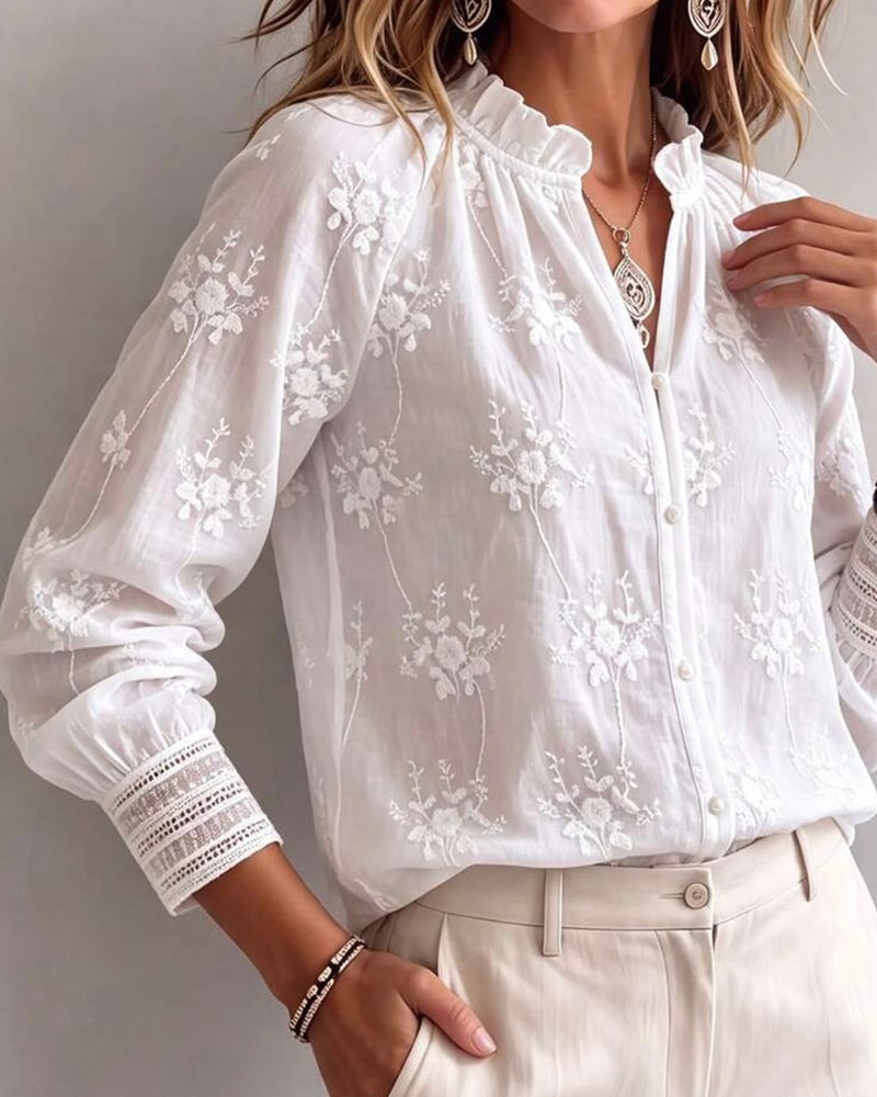 Blouse Ruffle Rand Mandarin Kraag