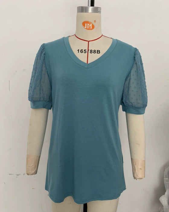 Blouse Effen Mesh Pofmouw