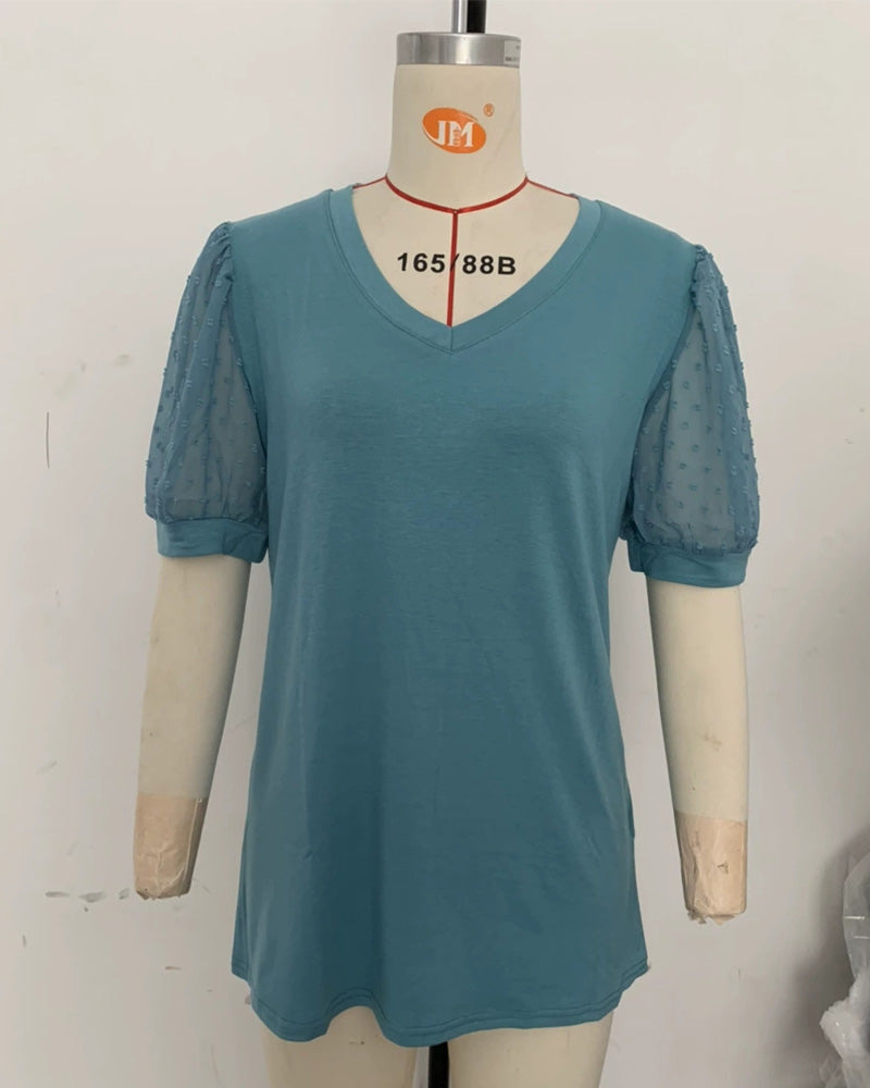 Blouse Effen Mesh Pofmouw