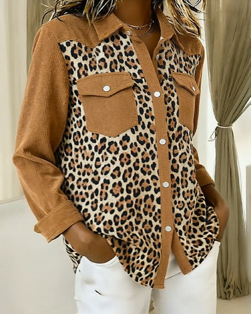 Langmouwig Shirt Met Leopardprint En Patchworkdetails