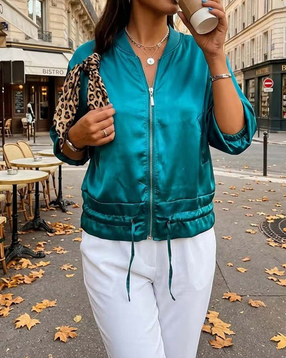 Jassen Mandarin Kraag Rits Zak Taille