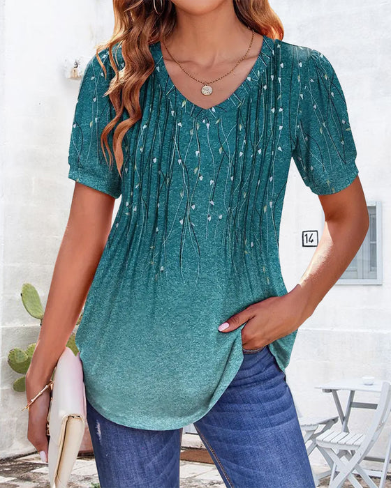 T-Shirt V-Hals Casual Bedrukt Met Korte Mouwen