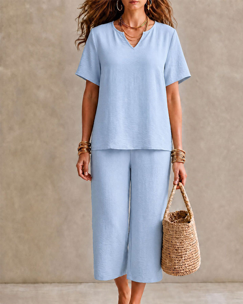 Set Korte Mouw Top En Geknipte Broek