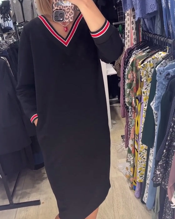 Jurk met V-hals en zakken