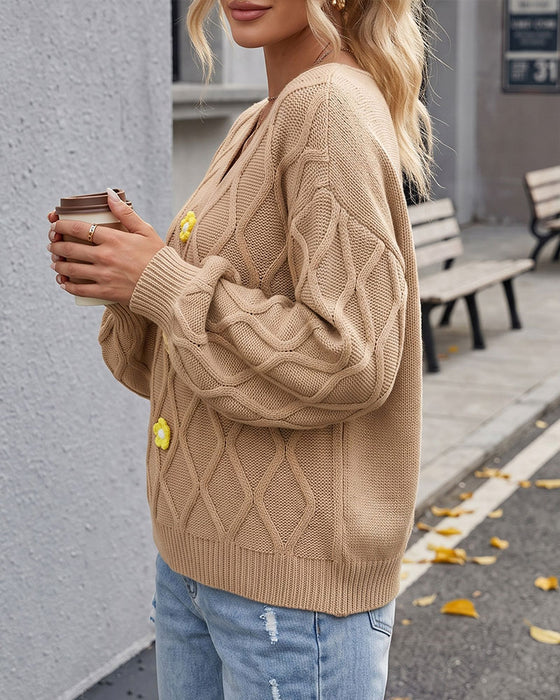 Pullover Lantaarn Mouw Argyle Mode Gebreid
