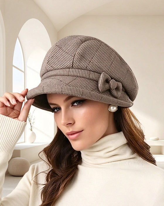 Dames Elegante Ruitpatroon Strik Decor Baret