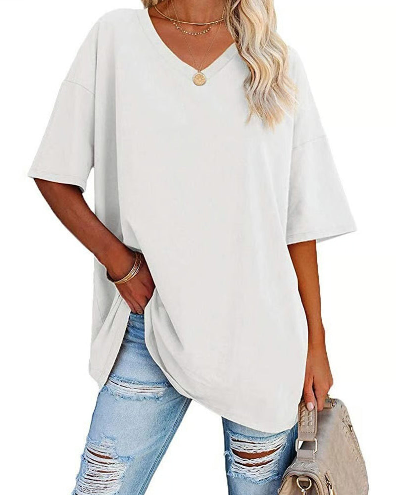 T-Shirt V-Hals Los Casual Korte Mouw