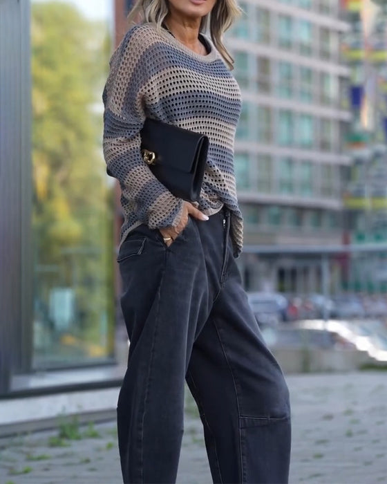 Pullover Streep Uitsnede Gebreid