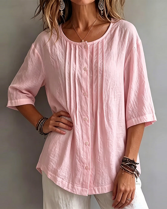 Blouse Casual Effen Kleur Halve Mouwen