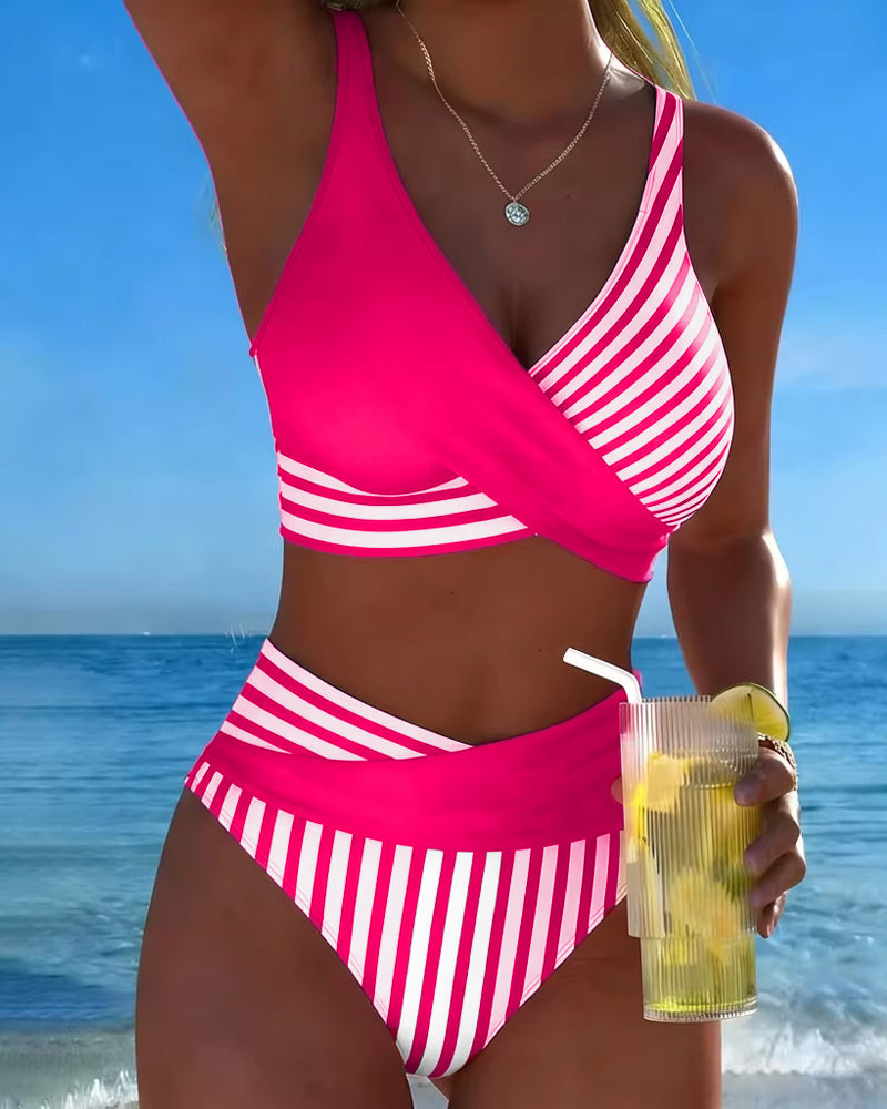 Bikini Gekruiste Strepen Bedrukt