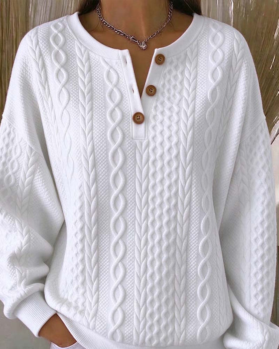 Sweatshirt V-Hals Geknoopt Kabel Effen