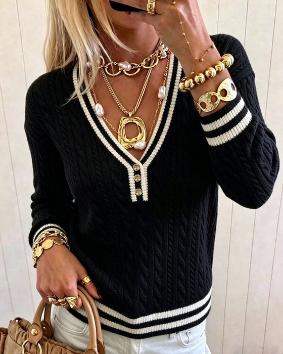 Pullover Contrastbies V-Hals Trui
