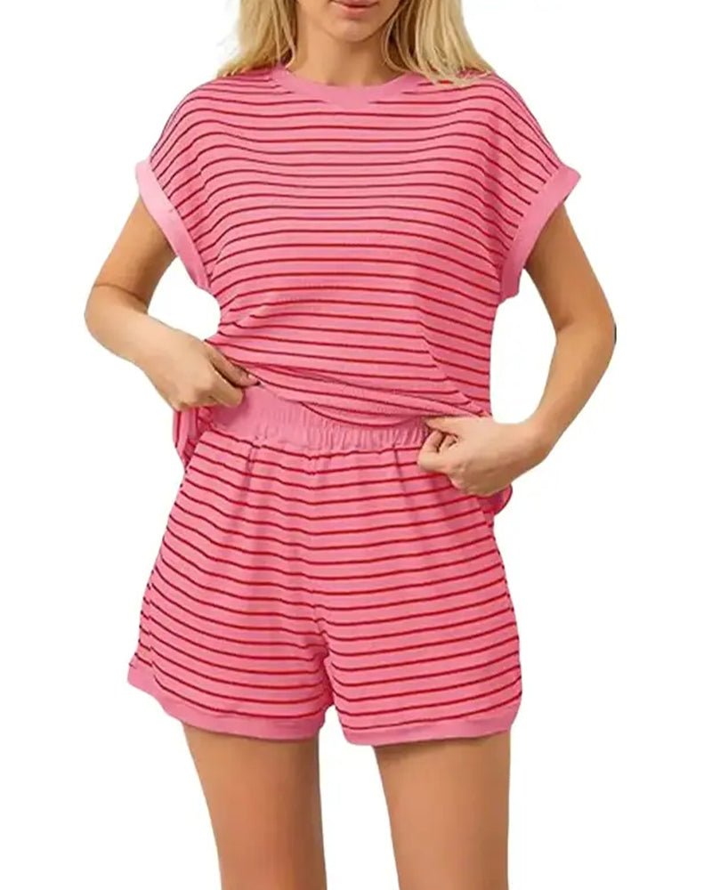 Set Gestreepte Korte Mouw Shorts