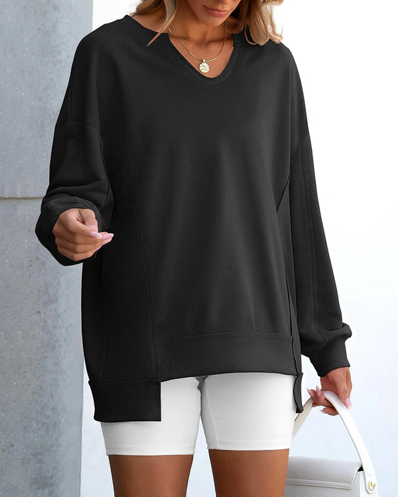 Sweater Kleine V-Hals Ruim Casual Lange Mouwen