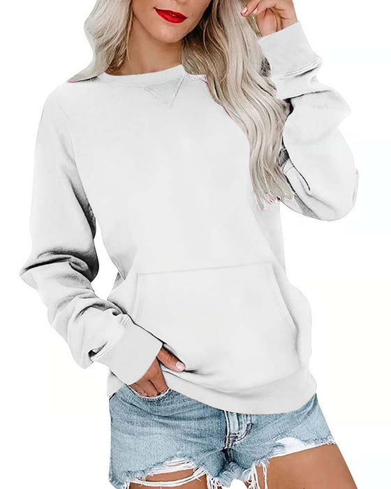 Sweatshirt Effen Rond Hals Lange Mouw Casual