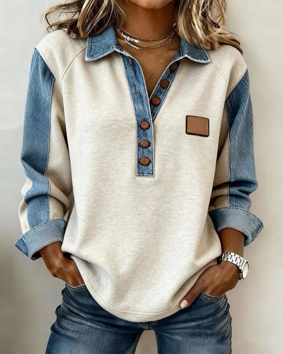 Sweatshirt stijlvolle denim patchwork lange mouwen