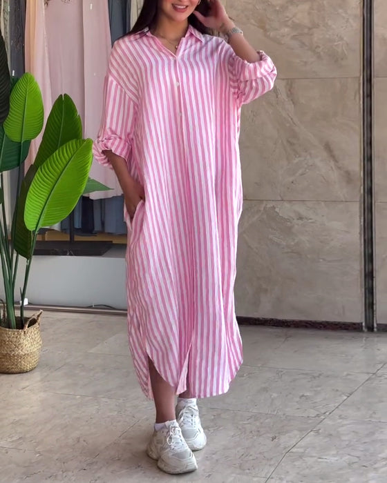 Jurk Losse Kraag Gestreept