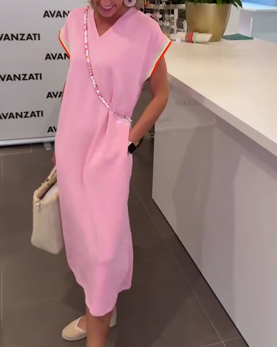 Jurk Lotusbladmouwen V-Hals Casual Splijting