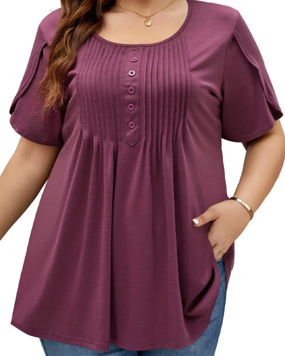 T-shirt Casual Effen Kleur Met Knoppen