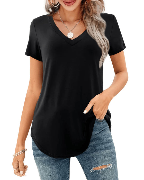 T-Shirt Onregelmatige V-Hals Casual